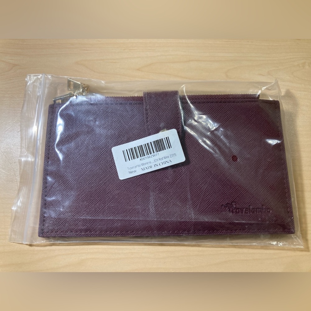 Travelambo Burgundy Double Zipper Pocket Wallet NWT Slim Card Holder Organizer - Picture 9 of 9